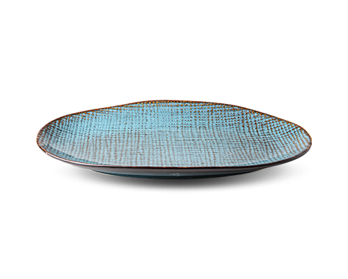 Linen-textured Embossed Wave-rimmed Oval Plate